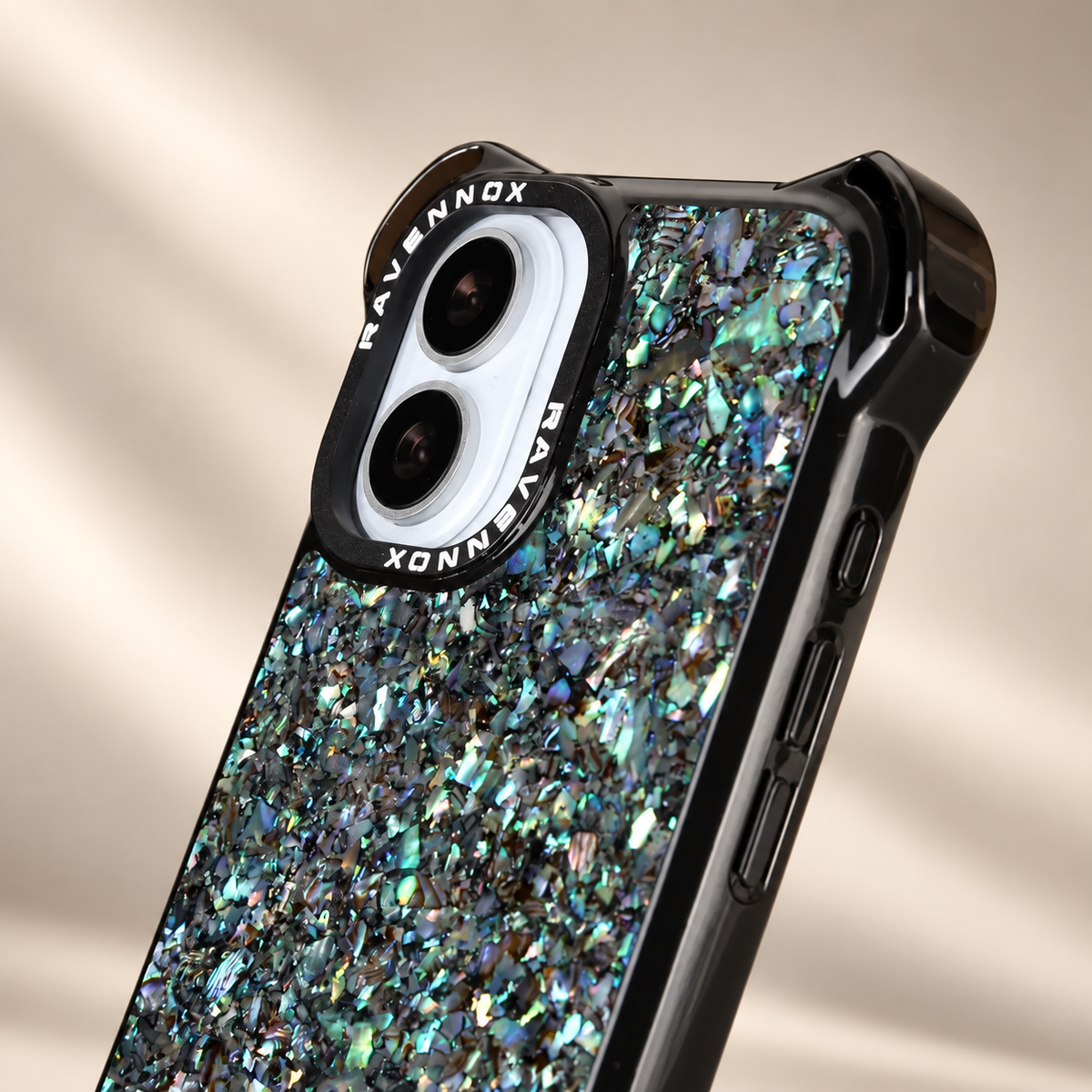 Close-up of Aurora Pearl finish and the Ravennox Summit frame