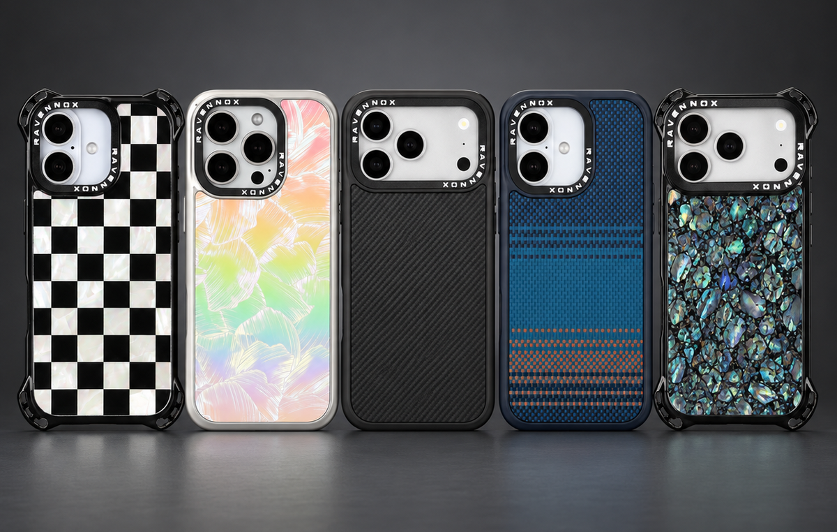 Close-up of the Ravennox Summit case in Lunar Pearl